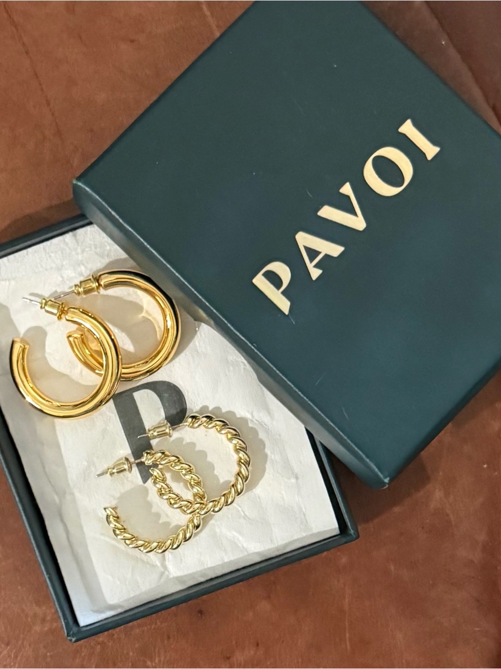 New in Box- PAVOI Gold Hoop Earring Set - Twisted & Smooth Hoops